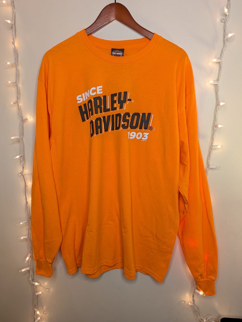Harley-Davidson Orange Long Sleeve Tee with Chest Logo - Size XL
